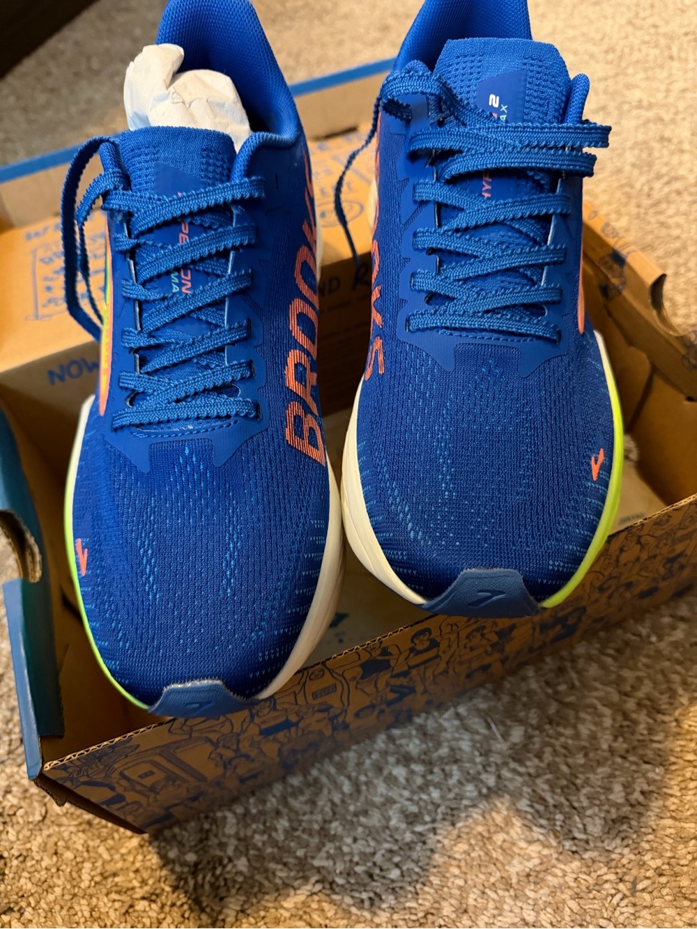 Brooks Women's Running Shoes in Royal Blue with Neon Green and Orange Accents - Picture 3 of 13